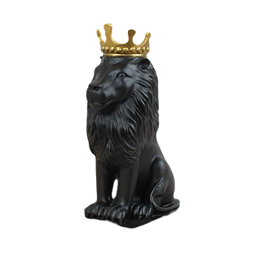 Polyresin Lion King Statue With Crown- Black