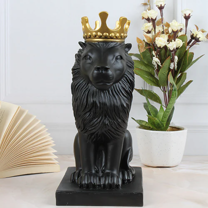 Polyresin Lion King Statue With Crown- Black
