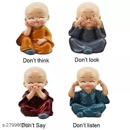 Polyresin Baby Monk Buddha Serene Figurine Showpiece Set Of - 4 pcs