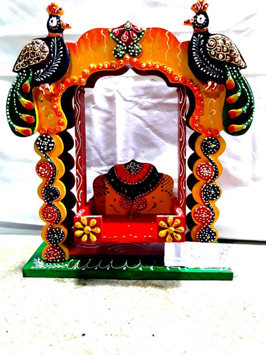 Wooden Peacock Swing Jhula for Laddu Gopal Krishna