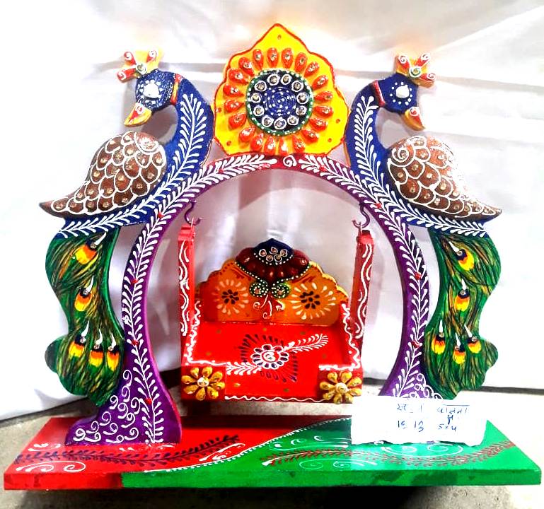 Wooden Peacock Swing Jhula for Laddu Gopal Krishna