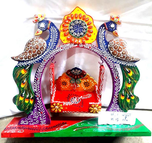 Wooden Peacock Swing Jhula for Laddu Gopal Krishna