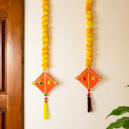 Marigold Fluffy Flowers With Kites Hanging
