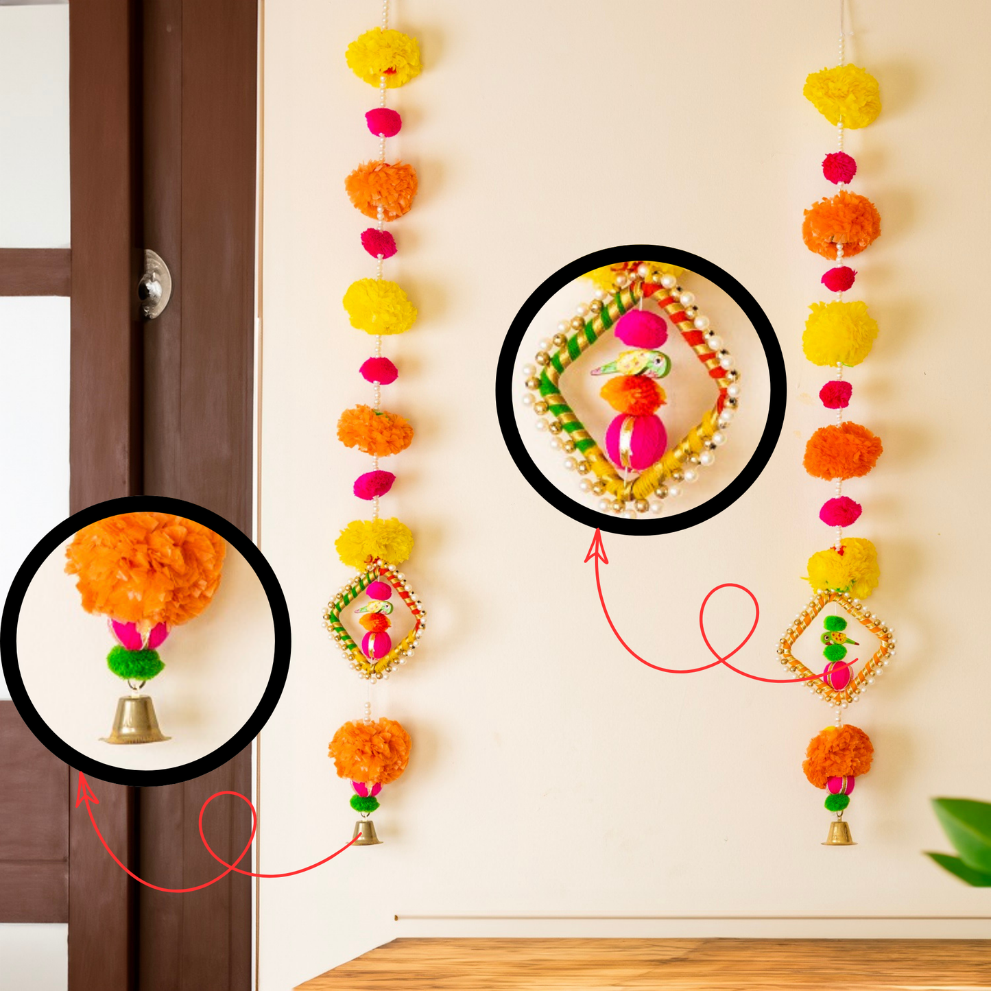 Wall Hanging Flowers Set of 2 Decorative