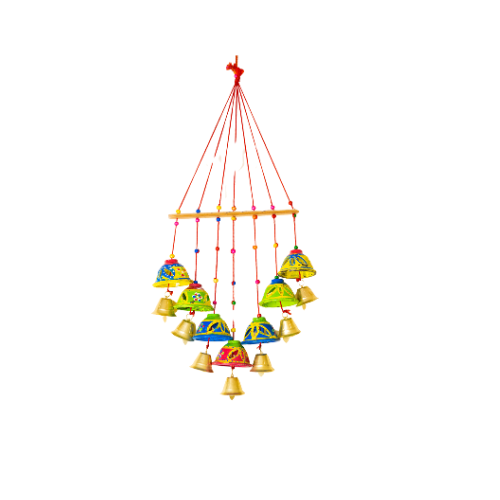 Wooden Wall Hanging with Bells and Bird set of 2 pc