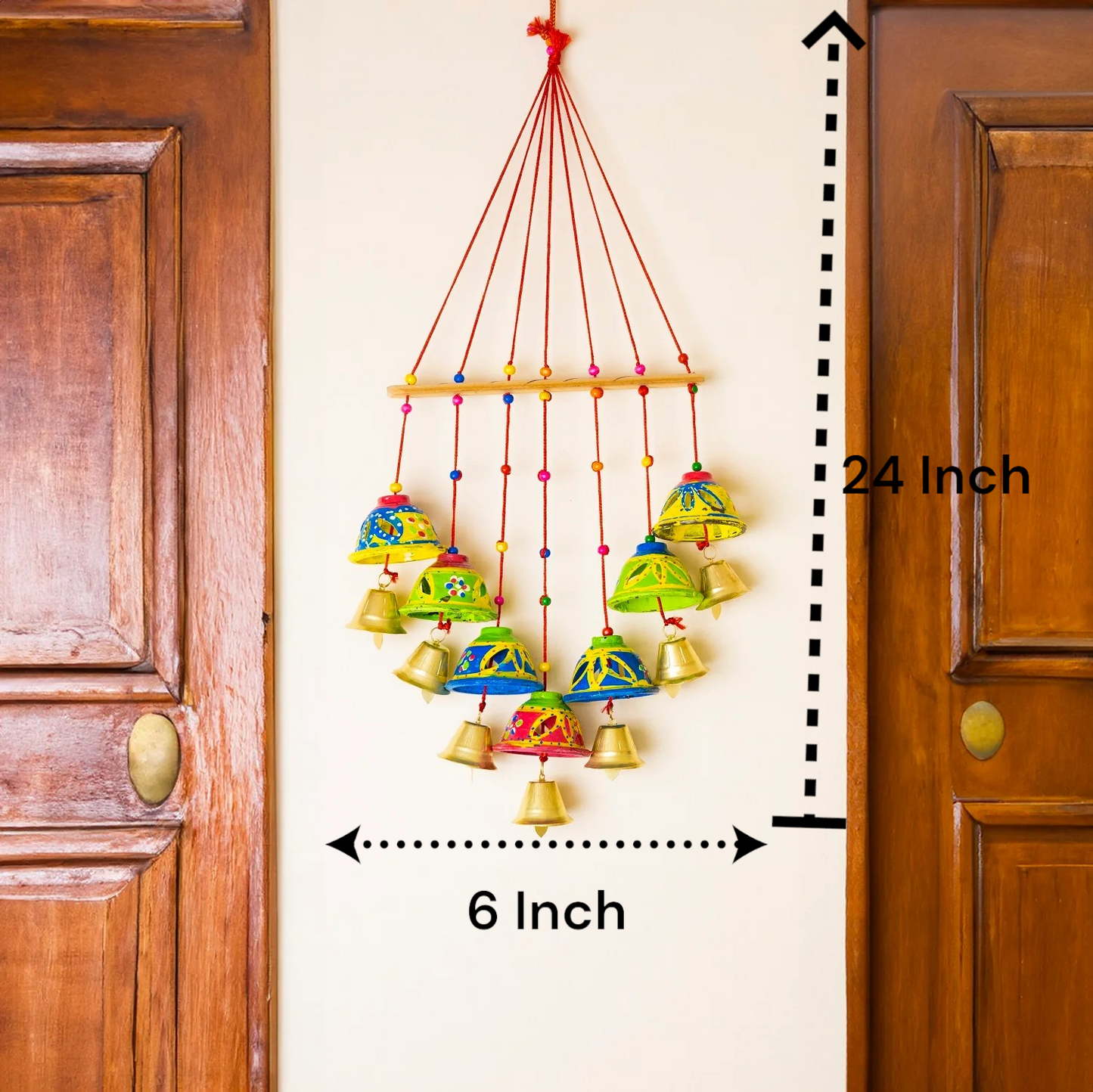 Wooden Wall Hanging with Bells and Bird set of 2 pc