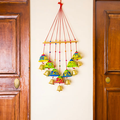 Wooden Wall Hanging with Bells and Bird set of 2 pc
