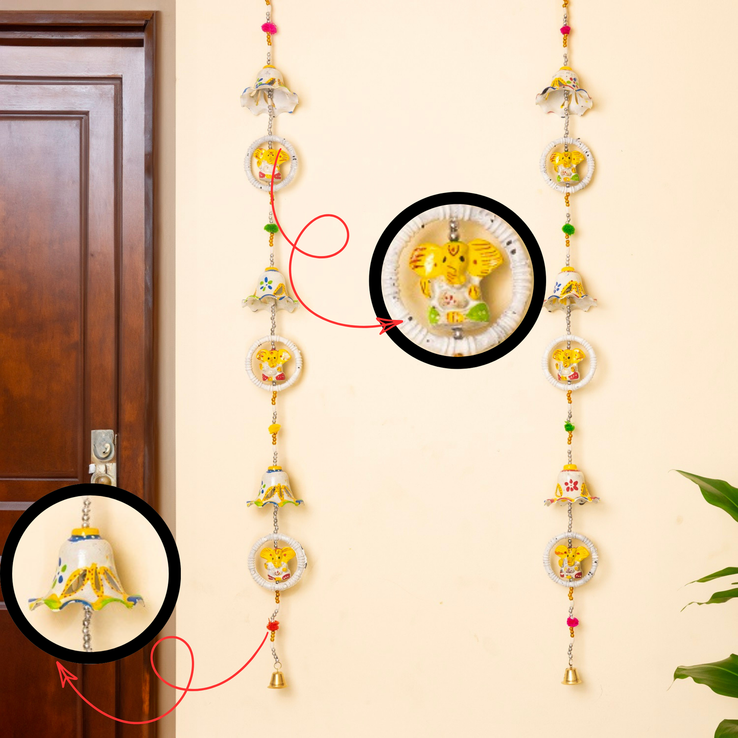 Elegant Ganesha Bell Wall Hanging set of 4 pc