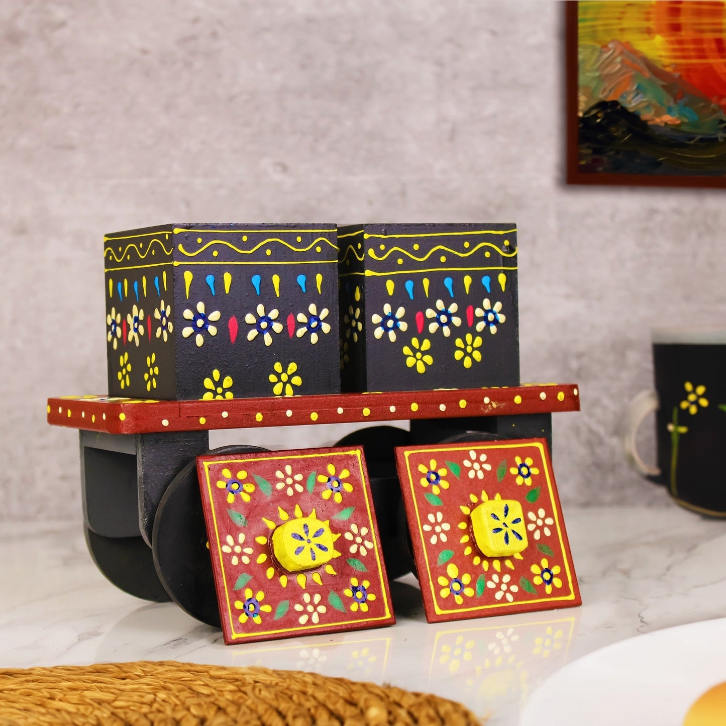 Wooden Dry Fruit Box On Wheels Set Of 2