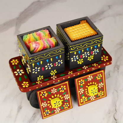 Wooden Dry Fruit Box On Wheels Set Of 2