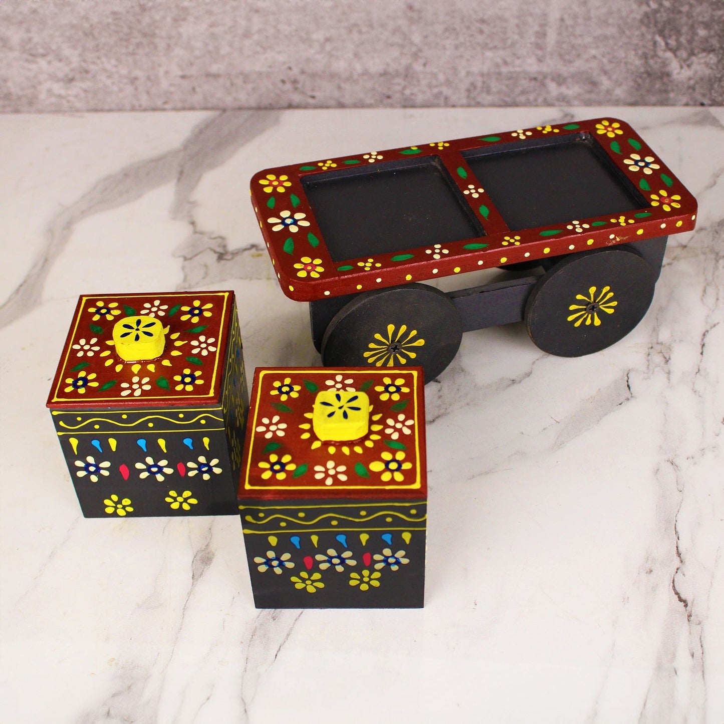 Wooden Dry Fruit Box On Wheels Set Of 2