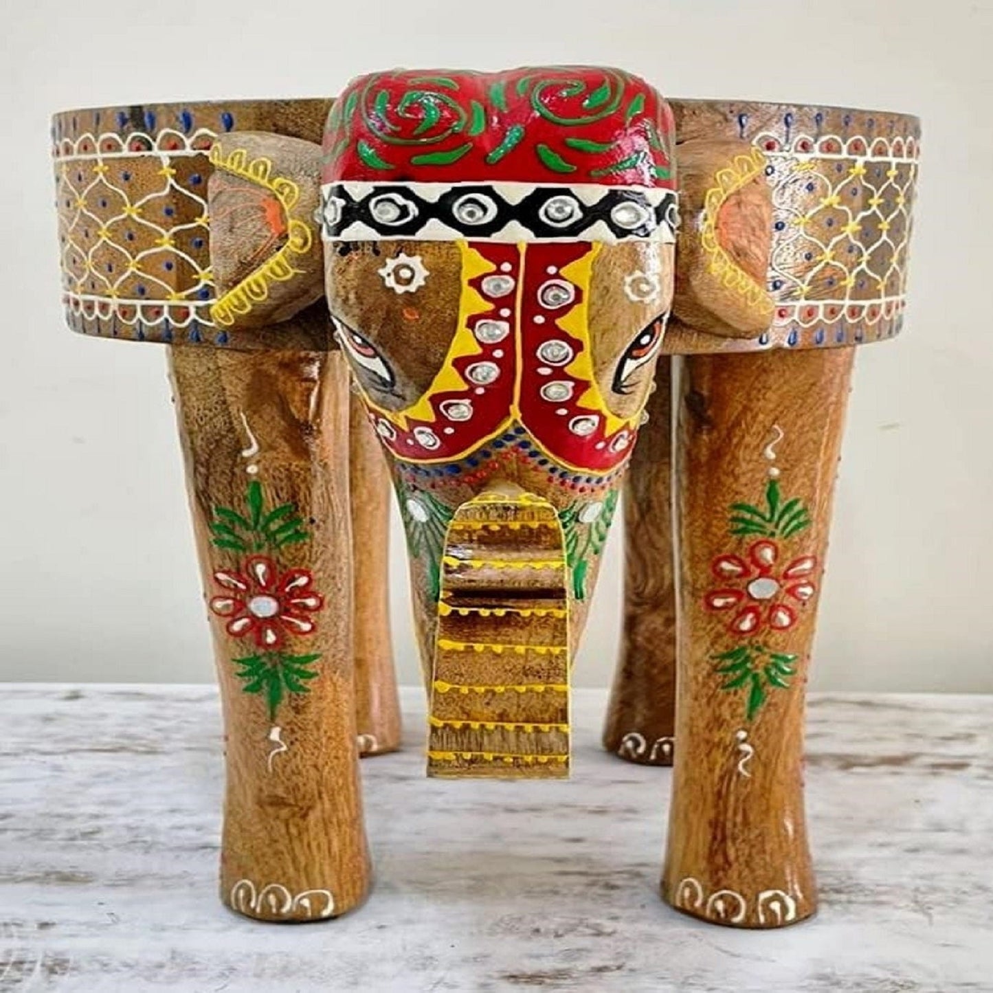 Wooden Elephant Stool In 12 Inch