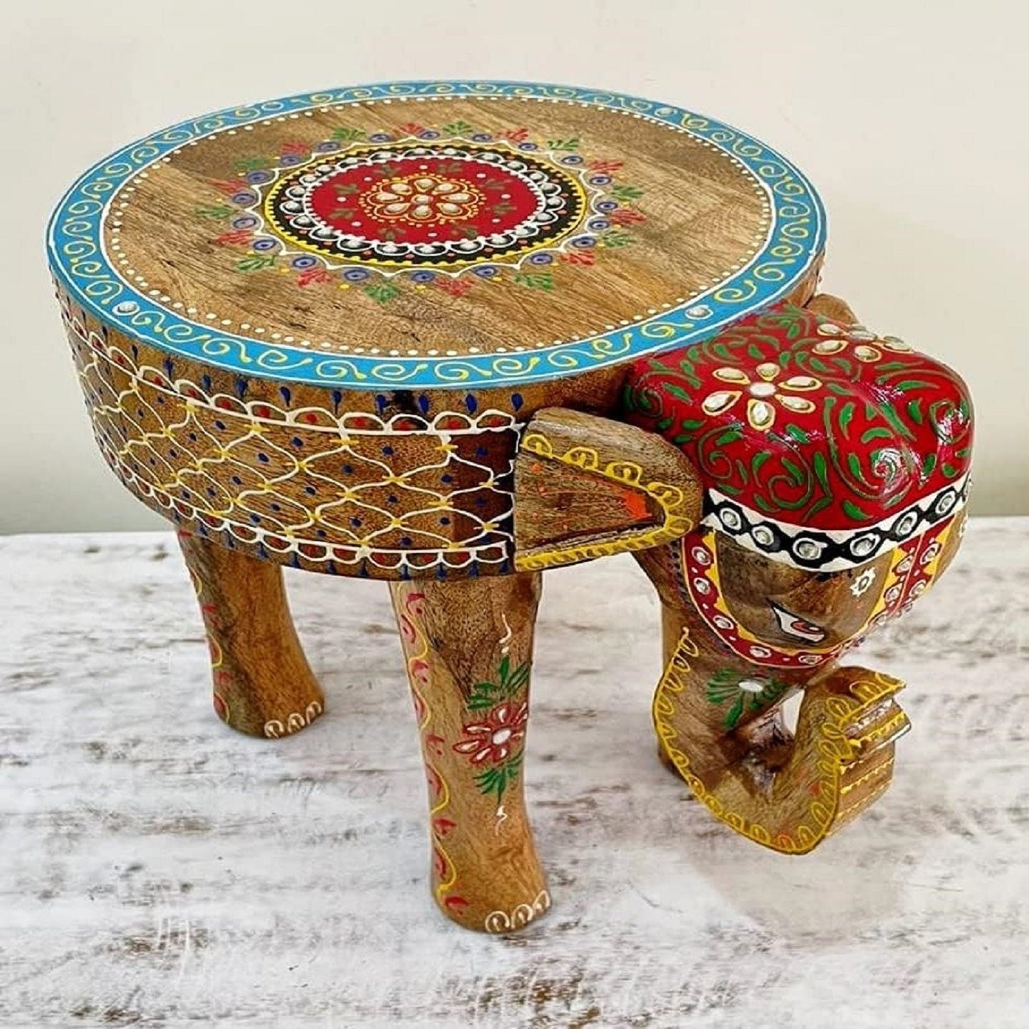 Wooden Elephant Stool In 12 Inch
