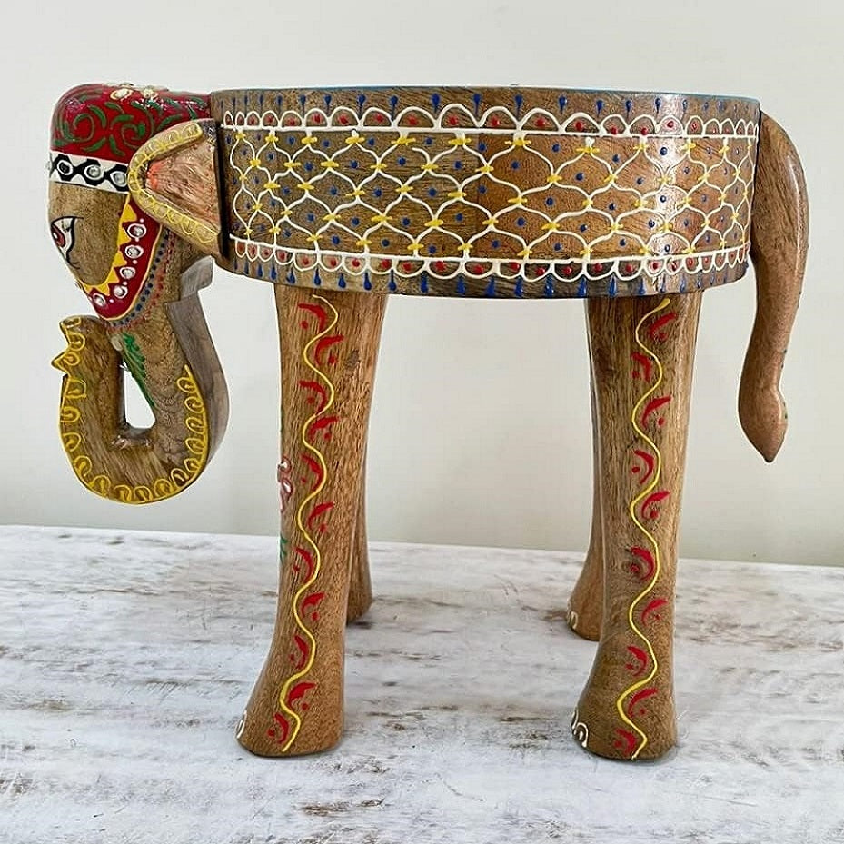 Wooden Elephant Stool In 12 Inch