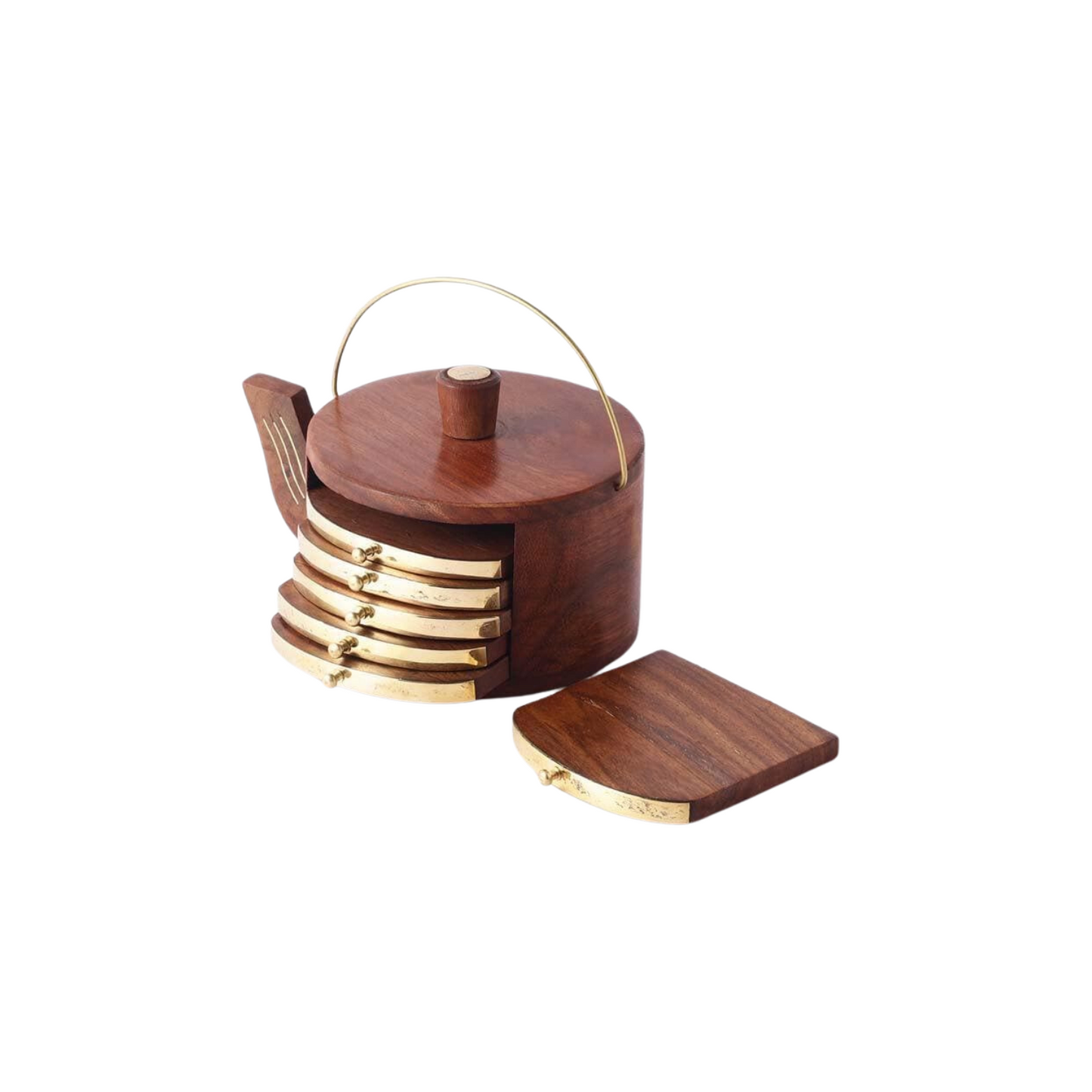 Wooden Kettle Shape Coaster Set Of 6