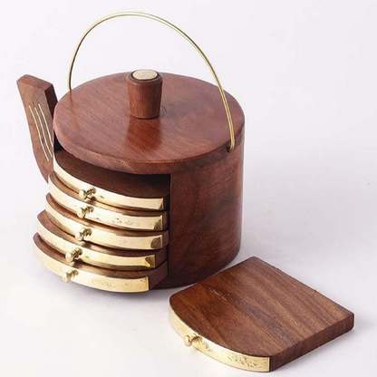 Wooden Kettle Shape Coaster Set Of 6