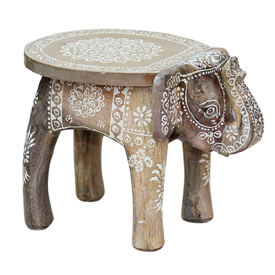 Wooden Natural White Colour Elephant Stool In 8 Inch