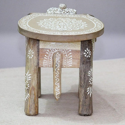 Wooden Natural White Colour Elephant Stool In 8 Inch