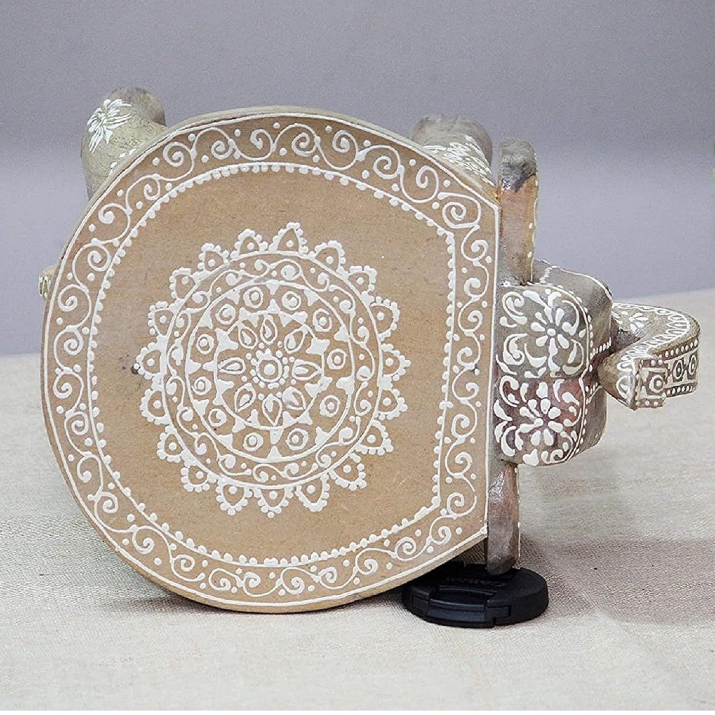 Wooden Natural White Colour Elephant Stool In 8 Inch