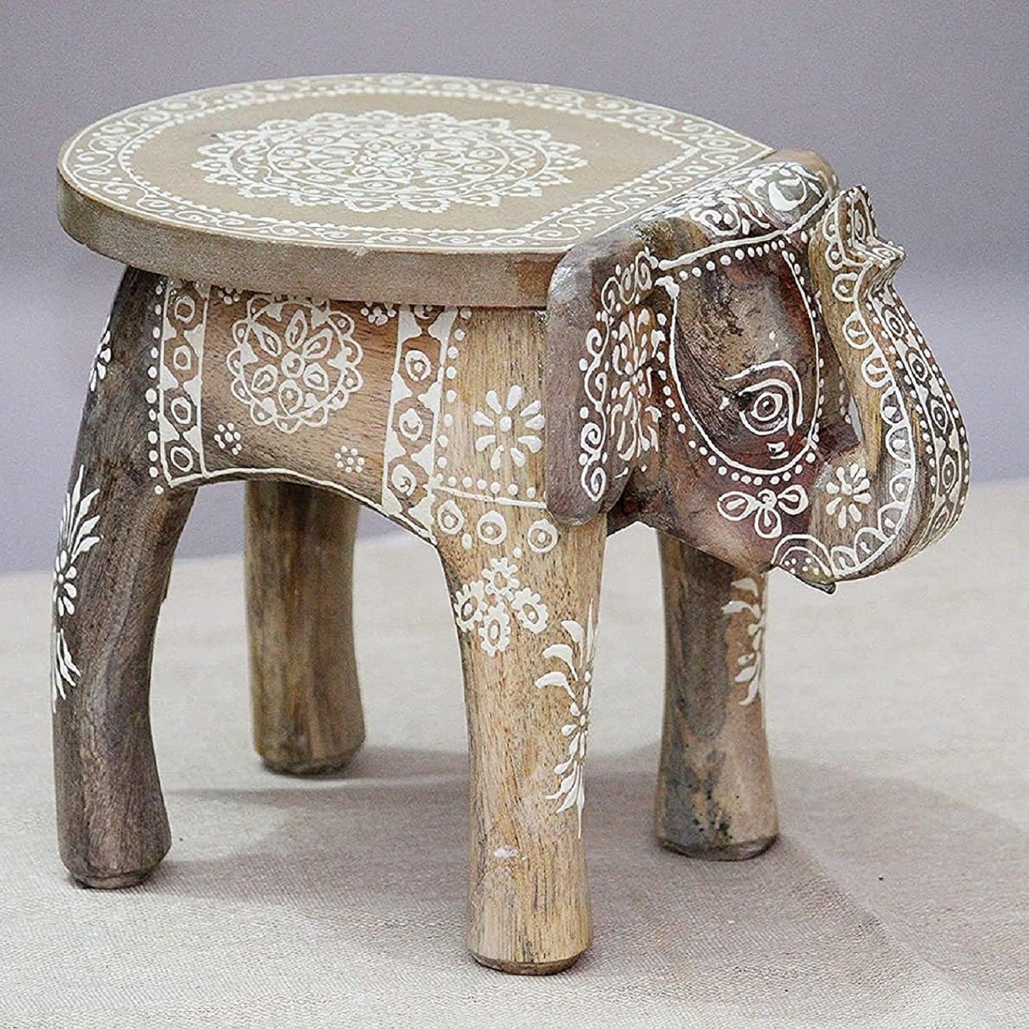 Wooden Natural White Colour Elephant Stool In 8 Inch