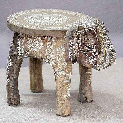 Wooden Natural White Colour Elephant Stool In 8 Inch