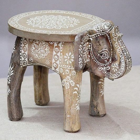 Wooden Natural White Colour Elephant Stool In 8 Inch