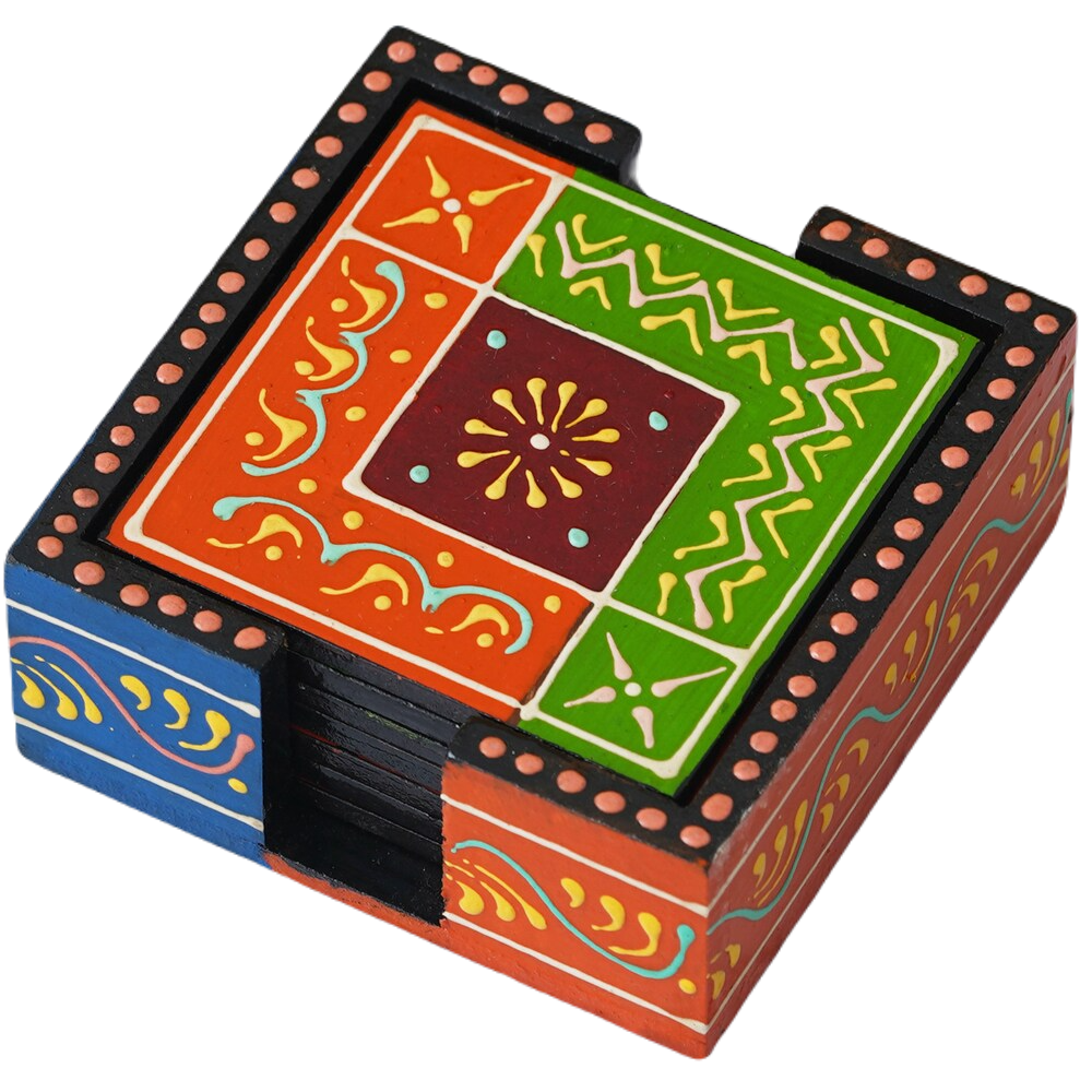 Wooden Painted Tea Coaster Set Of 6