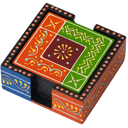Wooden Painted Tea Coaster Set Of 6