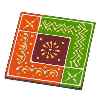 Wooden Painted Tea Coaster Set Of 6