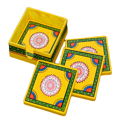 Wooden Painted Tea Coaster Set Of 4