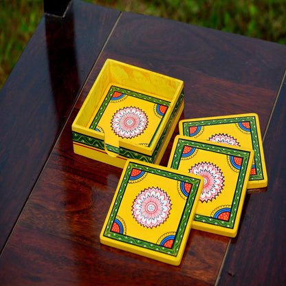 Wooden Painted Tea Coaster Set Of 4