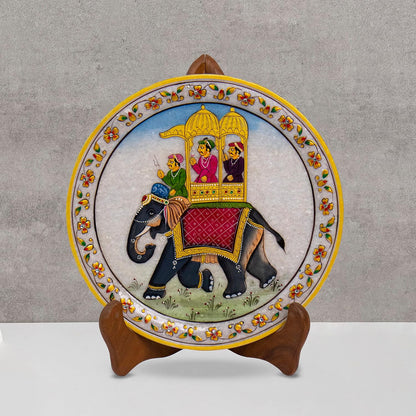 Marbel Round Elephant Plate With Wood Stand