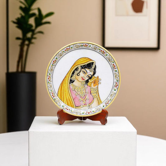 Marbel Round Ragini With pallu Plate With Wood Stand