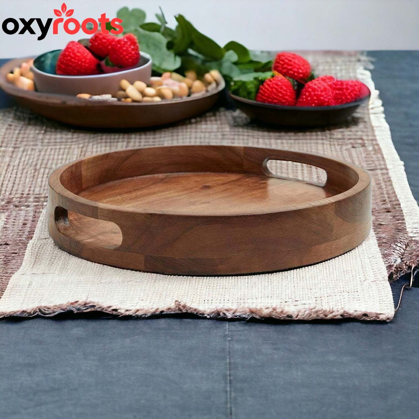 Wooden Hand Made Round Serving Tray