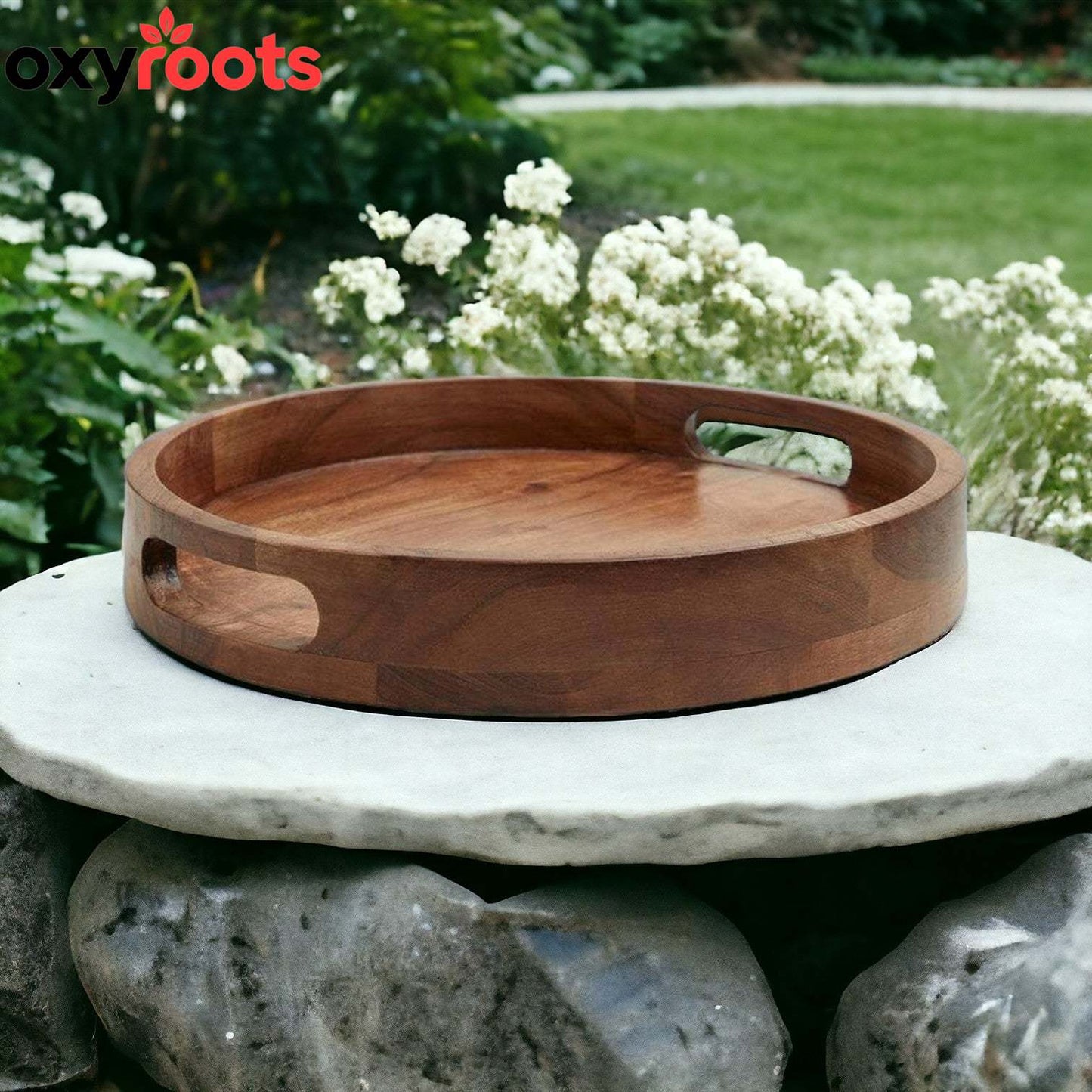 Wooden Hand Made Round Serving Tray