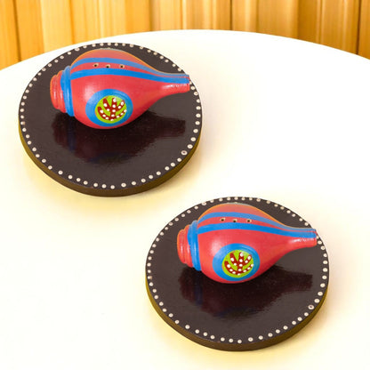 Wooden Shankh Shaped Terracotta Baner sticks / agarbatti stand set of two