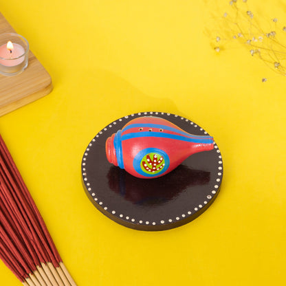 Wooden Shankh Shaped Terracotta Baner sticks / agarbatti stand set of two