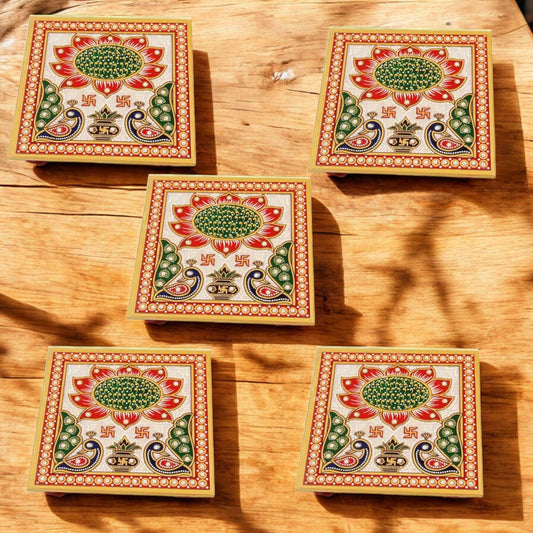 Marble Chowki With Square Design set of five pc
