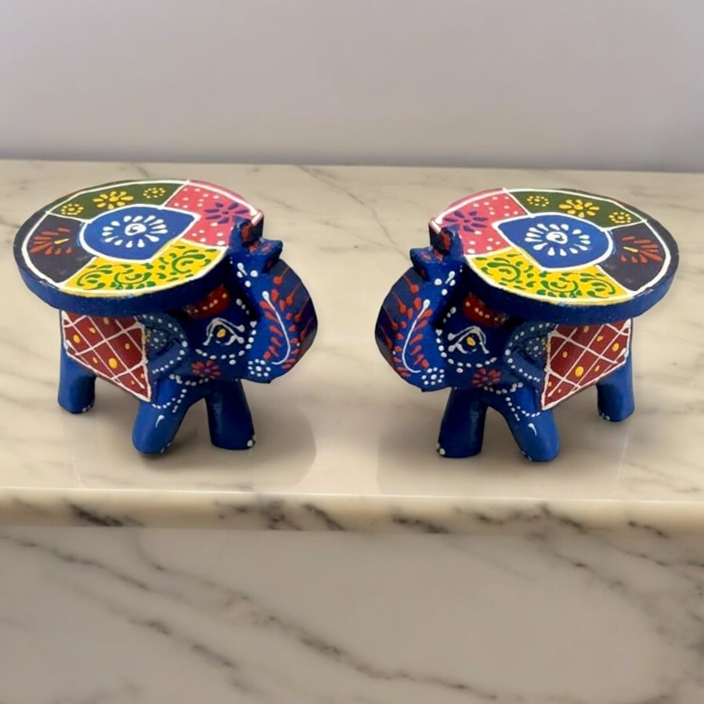 Wooden Colorful Elephant Stool set of 2 pc