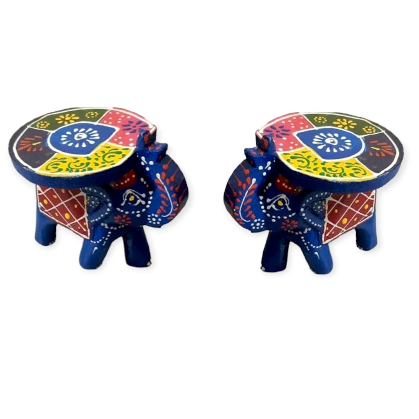 Wooden Colorful Elephant Stool set of 2 pc