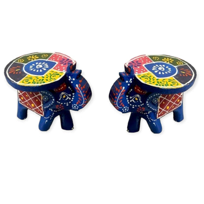 Wooden Colorful Elephant Stool set of 2 pc