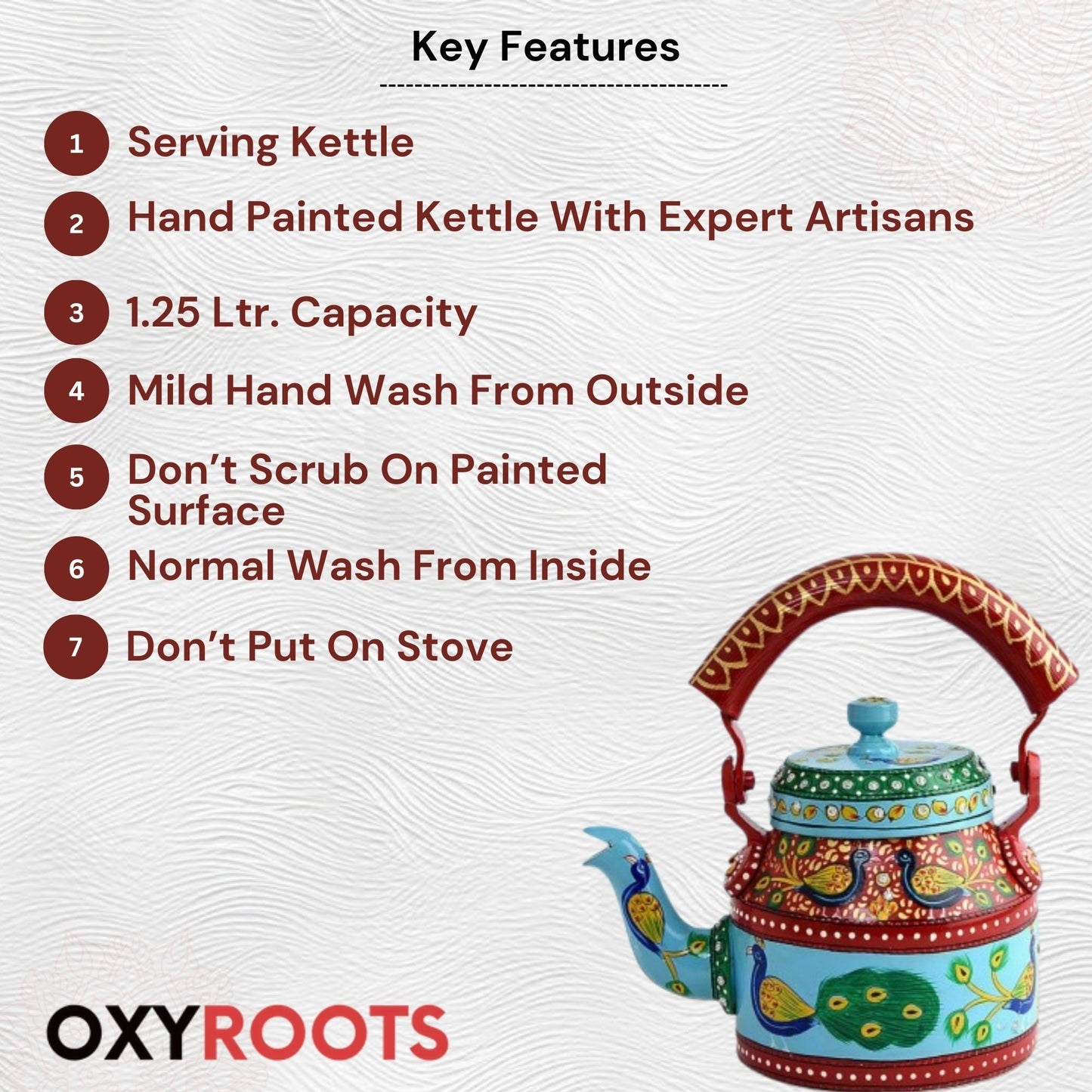 Hand Painted Aluminum Tea Kettle With Peacock Design