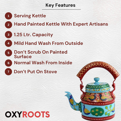 Hand Painted Aluminum Tea Kettle With Peacock Design