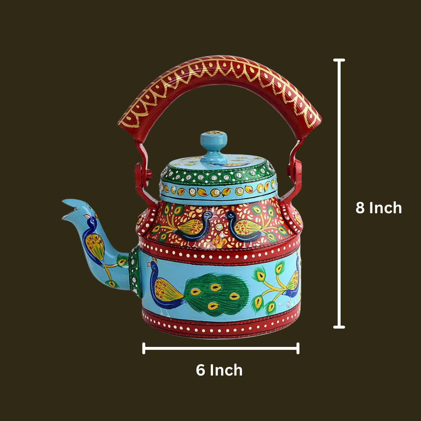 Hand Painted Aluminum Tea Kettle With Peacock Design