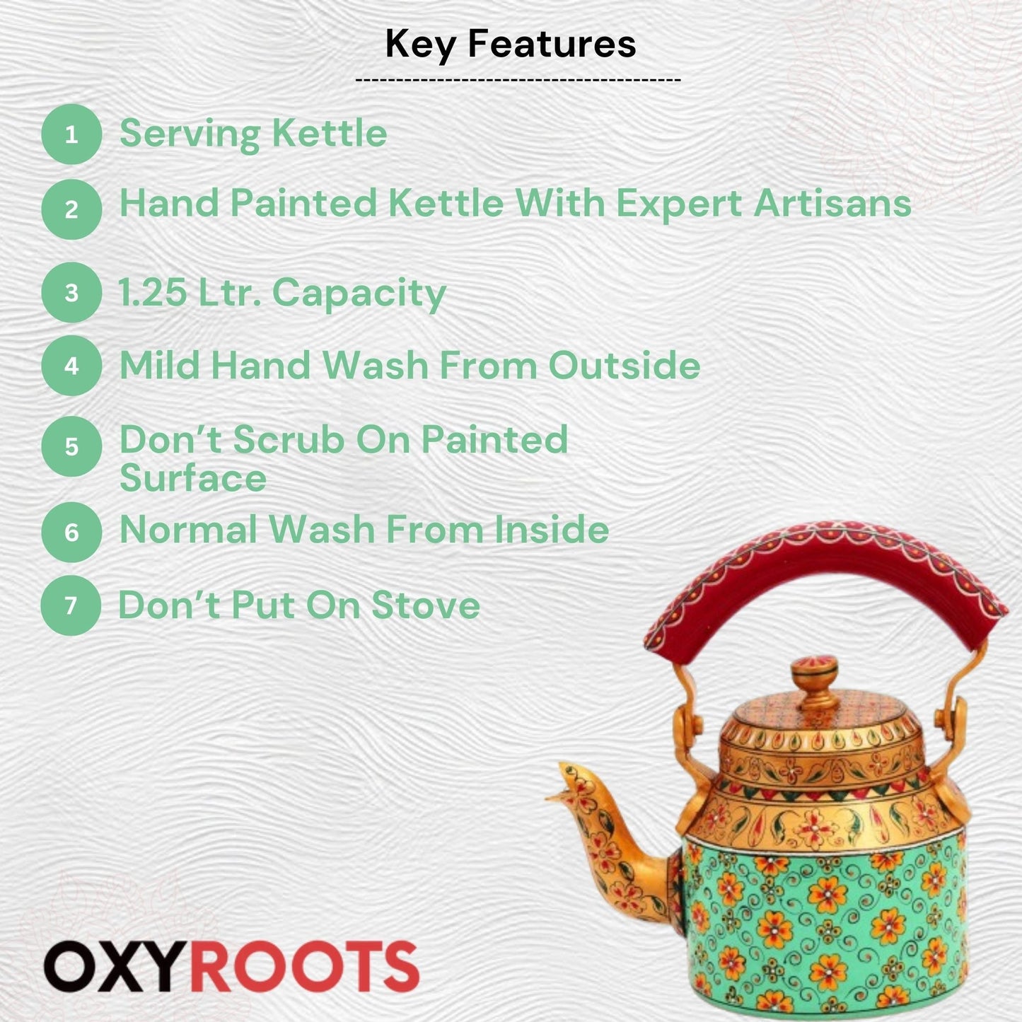 Hand Painted Aluminum Tea Kettle With Flower Design