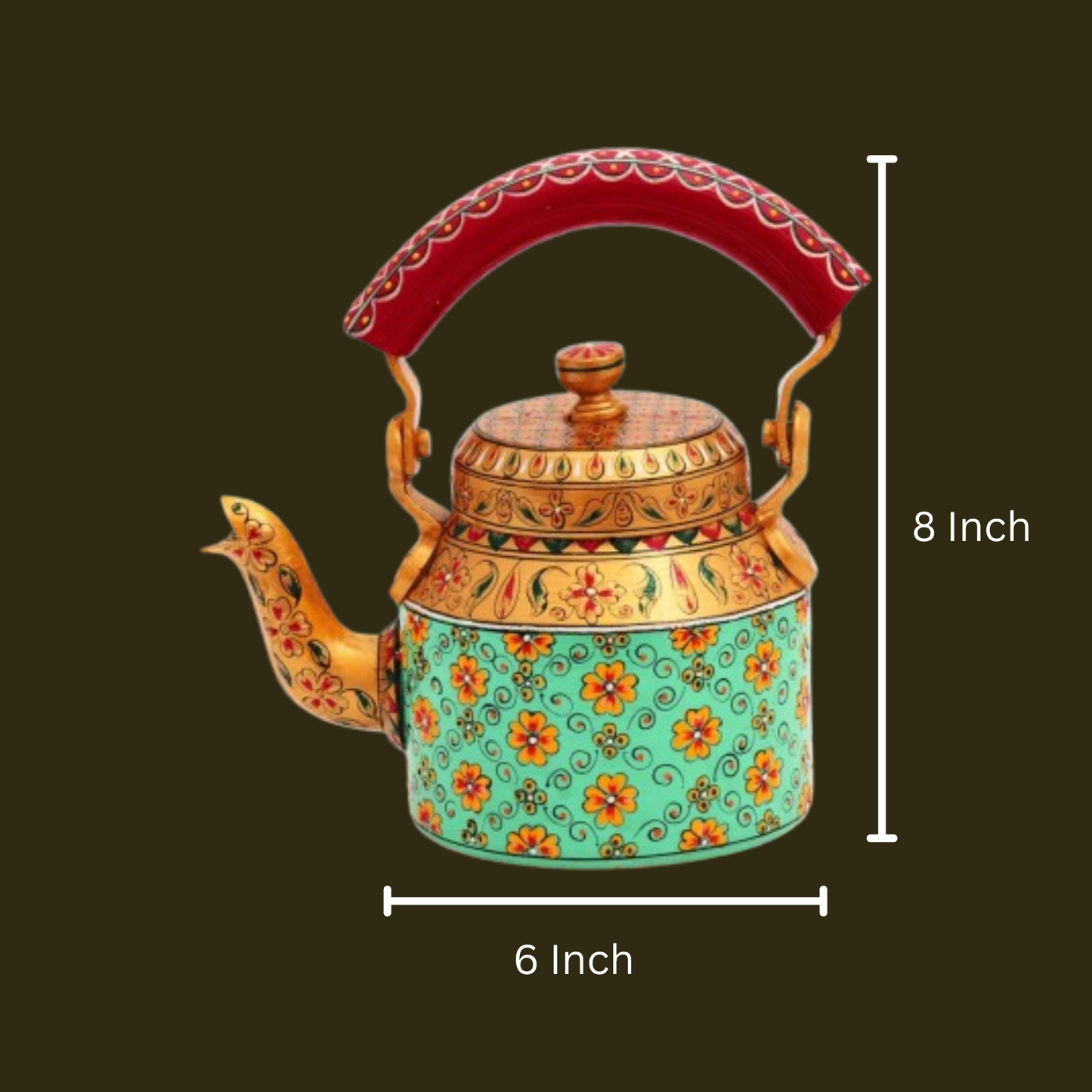 Hand Painted Aluminum Tea Kettle With Flower Design