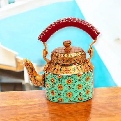 Hand Painted Aluminum Tea Kettle With Flower Design