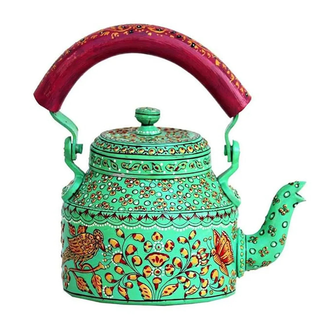 Hand Painted Aluminum Tea Kettle Flower Design