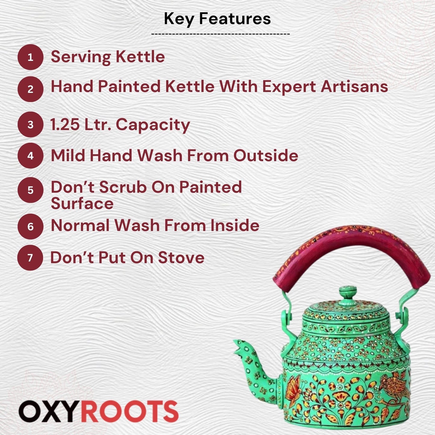 Hand Painted Aluminum Tea Kettle Flower Design