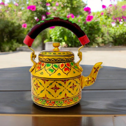 Aluminum Painted Tea Kettle With Cheerful Floral Design